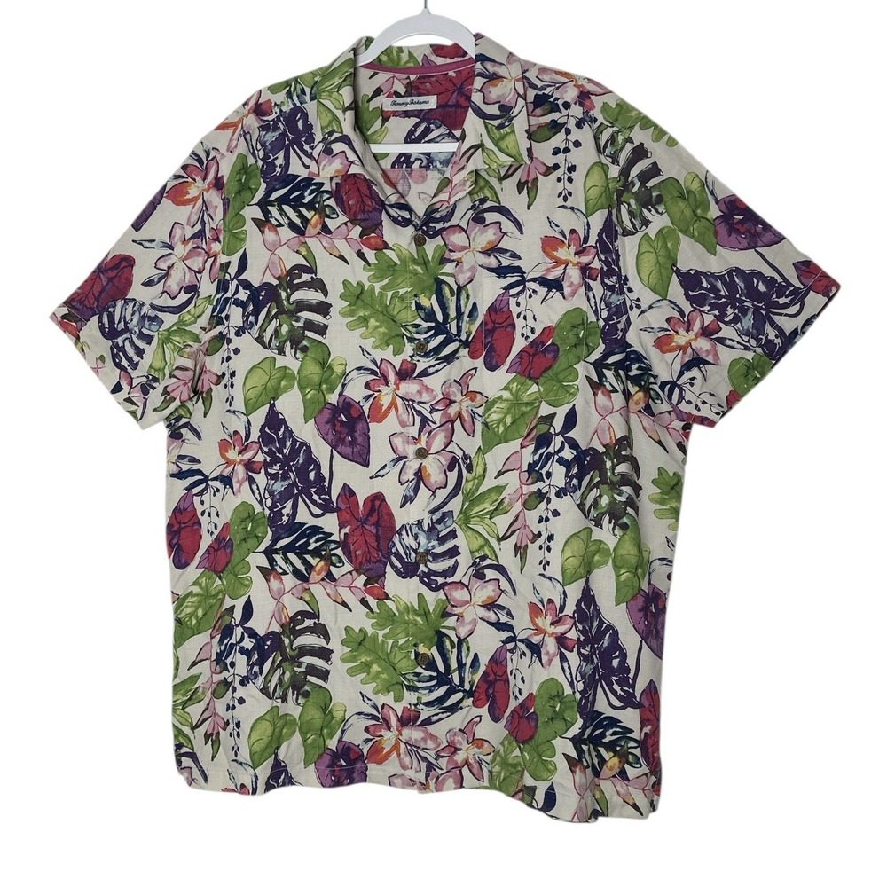 Tommy Bahama Silk Blend Shirt Men's XXL Floral Hawaiian Button Up Summer‎ Resort